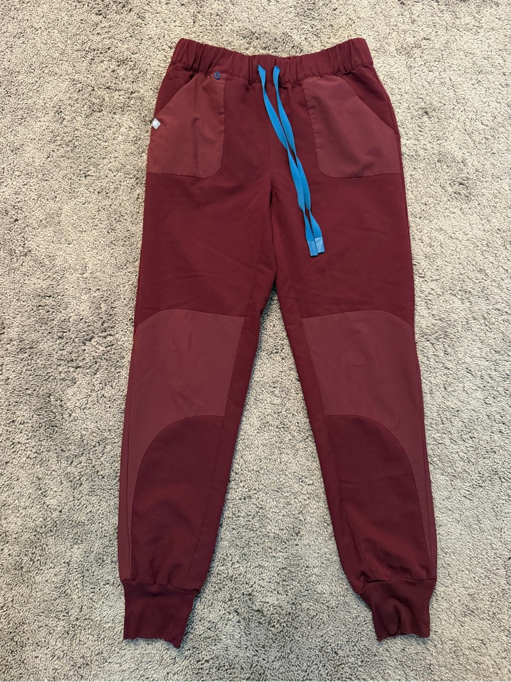 Figs x Disney Burgundy Scrub Joggers with Bright Blue Drawstring